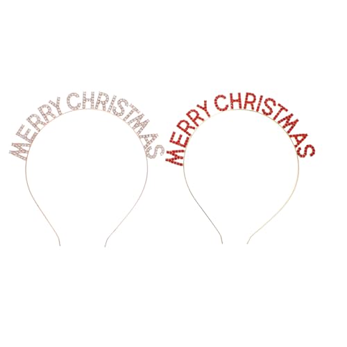 LOORGVEL 2 Stücke Merry Christmas Haarschmuck mit Buchstaben und Funkelnden Strasssteinen Festliche Haarreifen für Damen Leichtes Langlebiges Material für Weihnachts und Neujahrsfeiern von LOORGVEL