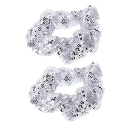 LOORGVEL 2 Stücke Weihnachts Pailletten Haargummi Elastisch Weiches Waschbares Haarband Damen Festliche Haarschleife Silber Stretchy Haarschmuck für Party Alltag von LOORGVEL
