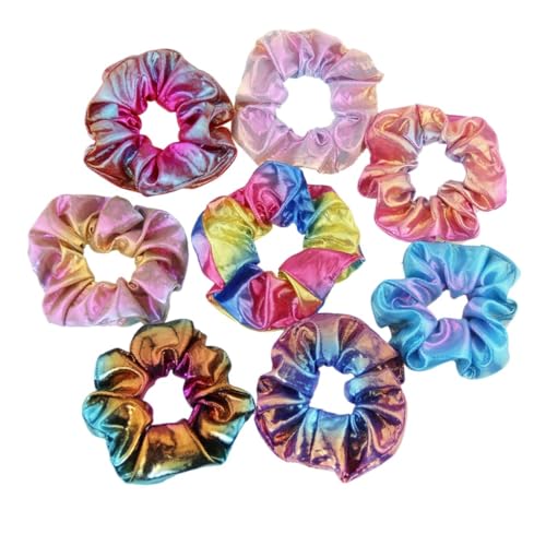 LOORGVEL 24 Stück Teiliges Metallic Rainbow Bunte Stoff haargummis Zweifarbige Glänzende Ponytail Halter Elastische Haarschleifen für Damen und Mädchen Modischer Haarschmuck für Alltag und von LOORGVEL