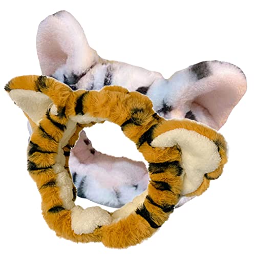 LOORGVEL 2stücke Plüsch Tiger Ohr Stretch Stirnbänder Make-up Stirnband Plüsch Elastische Damen Haarband von LOORGVEL