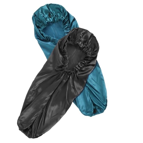 LOORGVEL Satin Schlafmütze Für Damen 2 Stück Breite Krempe Haarschutz Für Lange Haare Elastisches Band Schwarz Und Blau Für Nacht von LOORGVEL