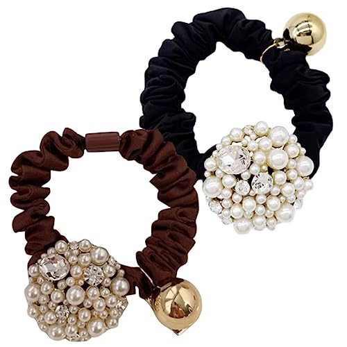 LOORGVEL 2stücke Strass-pferdeschwanz-haarbänder Elastische Haargummis Für Verschiedene Haartypen Für Dickes Lockiges Glattes Haar Haarschmuck Für Damen Und Mädchen Schwarz Braun von LOORGVEL