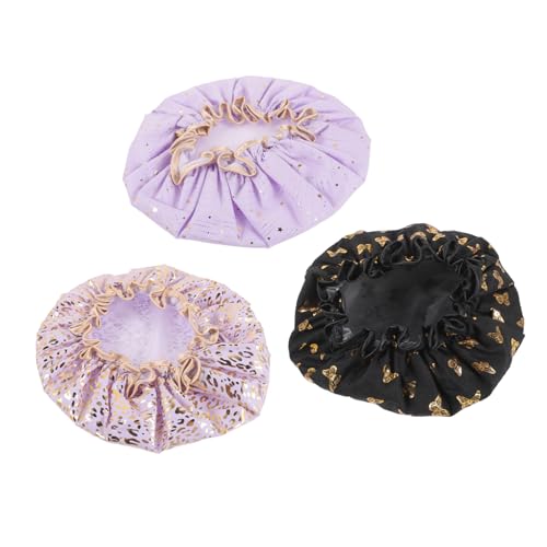 LOORGVEL 3 Stück Doppellagige Wasserdichte Duschhaube für Frauen Elastischem Saumbund Schützend vor Wasser und Öl Modisch für Bad Küche Sauna Geeignet für Große Kopfgrößen von LOORGVEL