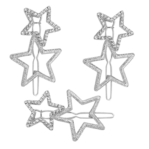 LOORGVEL 3 Stück Stern haarklammern mit Strasssteinen Silberfarben Funkelnde Haarspangen für Damen Fester Sitz Vielseitiger Haarschmuck für Partys Hochzeiten und Alltag Langlebige von LOORGVEL