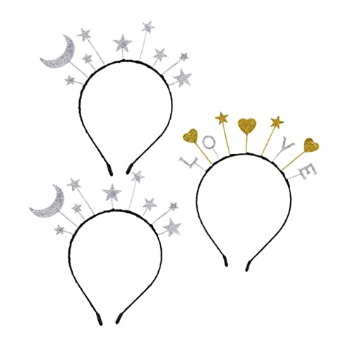 LOORGVEL 3 Stück Teiliges Glitzer Stirnband mit Mond Stern und Herz Kreative Haaraccessoires für Langlebiges Haarschmuck aus Legierung für Partys und Besondere Anlässe von LOORGVEL
