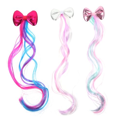 LOORGVEL 3 Stück Teiliges Haar extensions Mädchen mit Clip in Schleifen Bunte und Leichte Perücken für Geburtstage Partys und Schulaufführungen Schonend für Haar und Kopfhaut von LOORGVEL