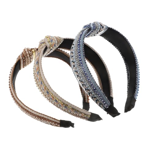 LOORGVEL 3 Stück Teiliges Haarbänder mit Knoten und Perlenbesatz Funkelnde Strass steine Eleganter Haarschmuck für Damen und Mädchen Vielseitig für Alltag und Besondere Anlässe von LOORGVEL