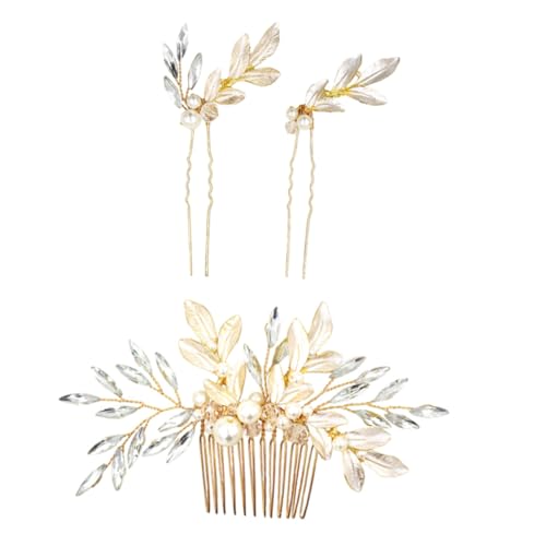 LOORGVEL 3 Stück Teiliges Haarschmuck Set mit Haarkamm Perlen und Strasssteinen Eleganter Haarkamm für Frauen und Mädchen Festlicher Haarschmuck für Hochzeit Braut und Besondere Anlässe von LOORGVEL