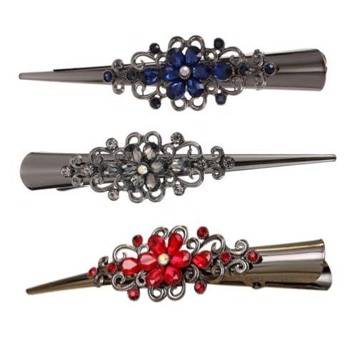 LOORGVEL 3stücke Entenschnabel Haarspangen Mit Strass Kleine Haarklammer Für Mädchen Retro Haar Clips Friseur Zubehör von LOORGVEL