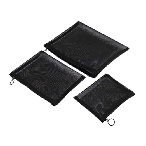LOORGVEL 3 Stück Teiliges Schwarze Netz Kosmetiktaschen Leichte Reise Organizer mit Fächern Multifunktionale Schminktaschen für Damen für Kosmetik Stifte Toilettenartikel und Dokumente von LOORGVEL