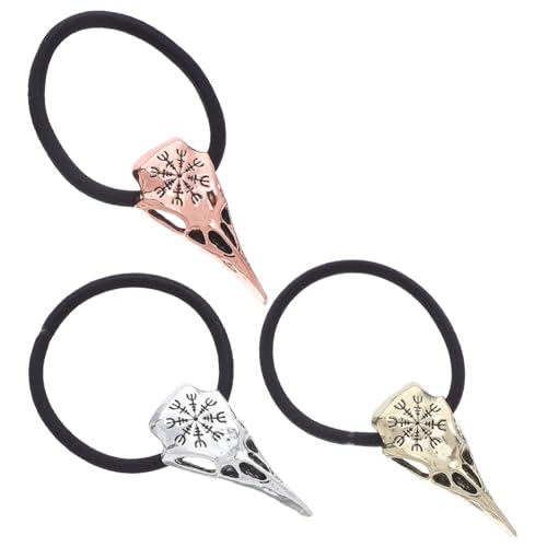 LOORGVEL 3 Stück Viking Haaraccessoires Gothic Totenkopf Haargummi Ponytail Halter Halloween Damen Haarschmuck Hair Ropes Retro Silber Bronze Kupfer von LOORGVEL