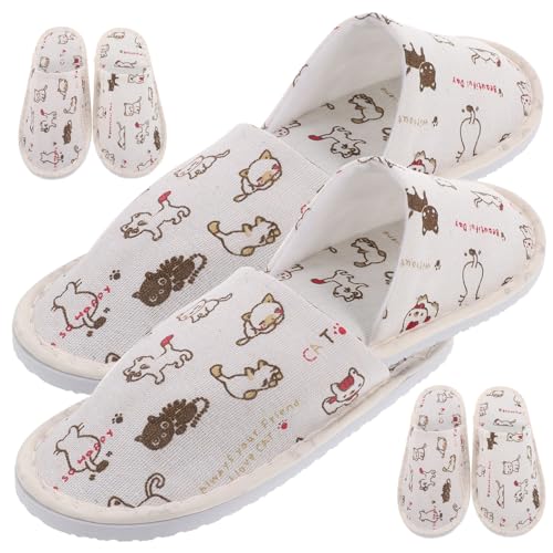LOORGVEL 4 Paare Einweg Hausschuhe Herren Damen Rutschfest Cartoon Tiermuster Dicke Spa Hotelschuhe Leicht Bequem für Zuhause Reisen Salon Wellness Indoor Gästepantoffeln von LOORGVEL