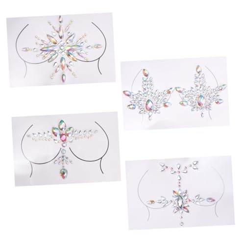 LOORGVEL 4 Sätze Bruststrahler Strasssteine Aufkleber Acryl Glitzer Brustdekoration Körper Schmuck für Party Festival DIY Brustschmuck von LOORGVEL