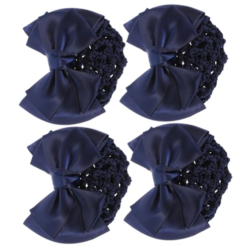 LOORGVEL 4 Stck Teiliges Haarnetz mit Schleifen Clip Elastisches Dutt Haarnetz für Damen Stabiler Design für Beruf und Alltag Passende Haarschmuck Deko in Blau von LOORGVEL