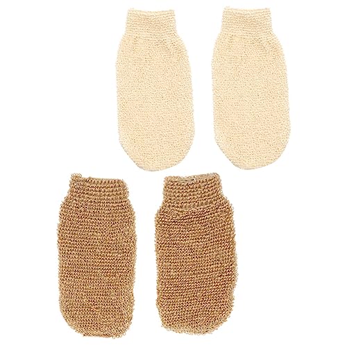 LOORGVEL 4 Stück Badehandschuhe doppelseitiger Badehandschuh Weiße Handschuhe Ofenhandschuh exfoliating glove exfoliate gloves badehandtuch Duschbad-Handschuhe Dusch-Peelinghandschuh Flachs von LOORGVEL