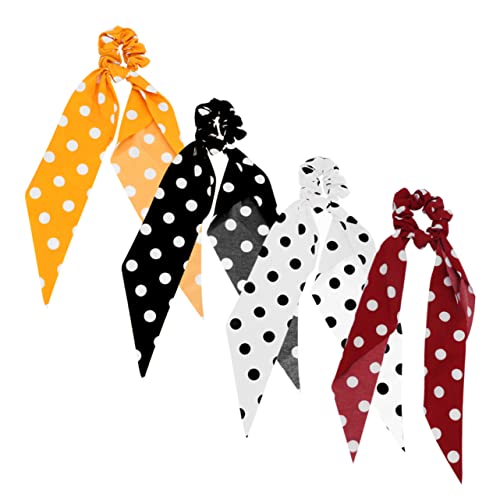 LOORGVEL 4 Stück Elastische Haargummis mit Schleifenband Langes Band Weiche Haarbänder für Damen Vielseitiger Haarschmuck für Alltag Party Weihnachten Ponytail und Styling Zufällige Farbe von LOORGVEL