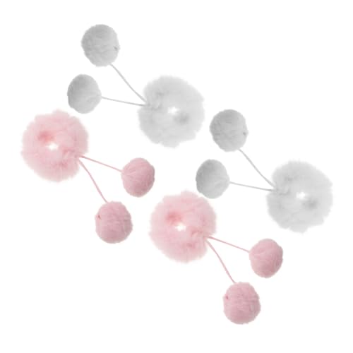 LOORGVEL 4 Stück Flauschige Haarbänder aus Weichem Plüsch mit Pompon Design Elastische Haargummis für Mädchen für Pferdeschwanz Dutt und Doppelte Zöpfe Vielseitig für Schule und Alltag von LOORGVEL