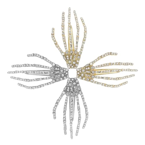 LOORGVEL 4 Stück Halloween Haarspangen mit Strass Legierung Duckbill Haarklammern in Silber und Gold Gruselige Skelett Hand Form für Party und Kostüm Langlebige Accessoires für Damen von LOORGVEL