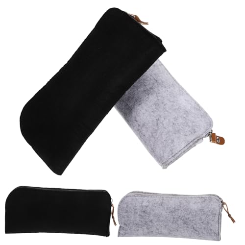 LOORGVEL 4 Stück Handliche Filz stifttasche für Große Kapazität Reißverschluss Organizer Federmäppchen in Schwarz und Hellgrau Praktisch und Leicht für Schule und Alltag von LOORGVEL