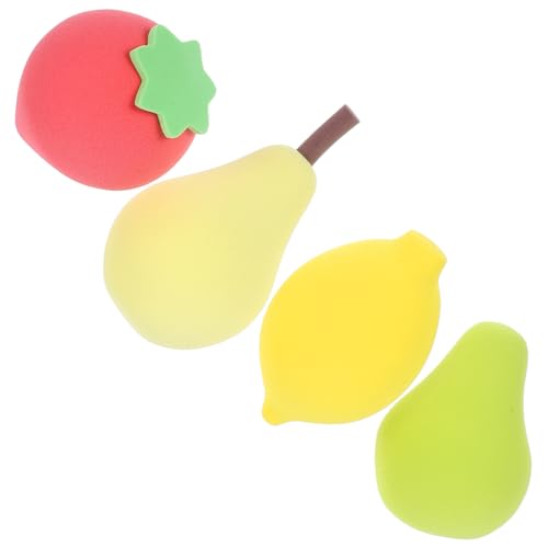 LOORGVEL 4 Stück Kleine Make up Schwämme für Puder und Foundation Vielseitig Nass Trocken Verwendbar Sanft zu Haut Farbenfrohes Design mit Birne Avocado Erdbeere Zitrone für Flüssige und von LOORGVEL
