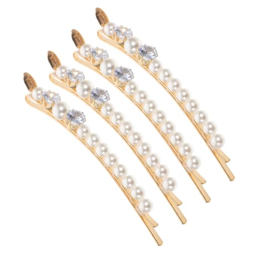 LOORGVEL 4 Stück Perlen Haarspangen mit Strasssteinen Stabile Metall Haarklammern für Dünnes und Dickes Haar Haarschmuck Accessoires für Damen zum Fixieren von und Haaransatz von LOORGVEL