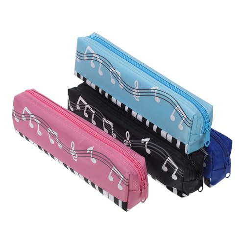LOORGVEL 4 Stück Teiliges Federmäppchen für Mädchen mit Reißverschluss Robustes Oxford Material Bunte Klavier Noten Designs Geräumiges Stiftemäppchen für Schule und Büro Praktische Stifte von LOORGVEL