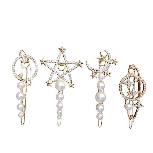LOORGVEL 4 Stück Teiliges Haarschmuck mit Stern und Mond Motiven Leichte Langlebige Haarspangen für Damen Clips für Partys Hochzeiten und Alltag Kreative Designs von LOORGVEL