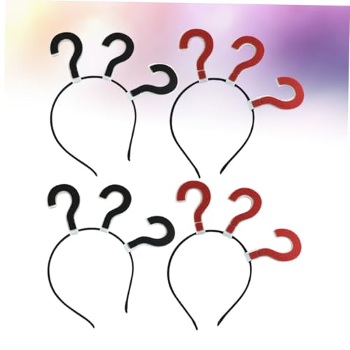 LOORGVEL 4 Stück Teiliges Kreatives Fragezeichen haarband aus Lustiges Festival haaraccessoire in Rot und Schwarz Bequeme Kopfbedeckung für Damen und Herren Auffälliger Party kopfschmuck von LOORGVEL