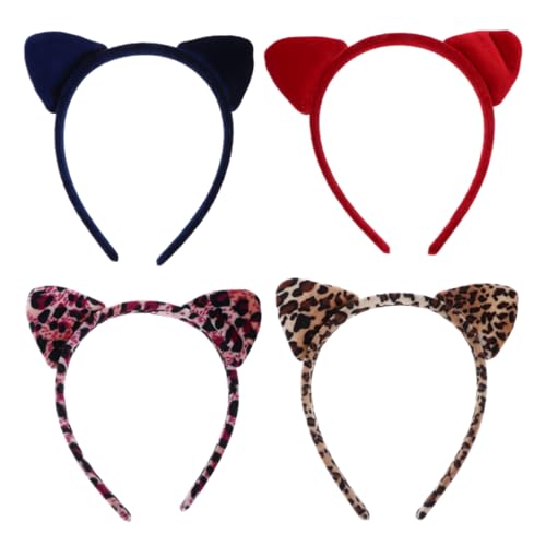 LOORGVEL 4 Stück Teiliges Leopard Katzenohren Stirnband Elastisch Bequem für Damen Mädchen Party Halloween Karneval Cosplay Haarreif Accessoire von LOORGVEL