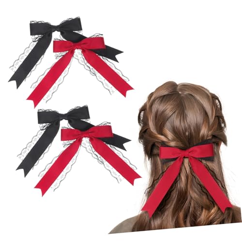 LOORGVEL 4 Stück Teiliges Lolita Spitzen Haarspangen mit Langen Schleifen Haarklammern für Damen und Mädchen Stabile Alligator Clips als Braut und Party Accessoires von LOORGVEL