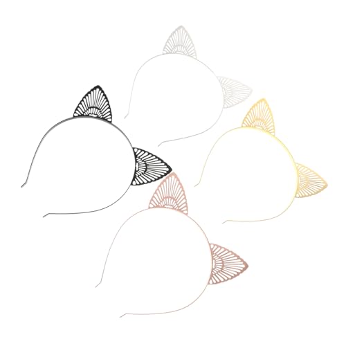 LOORGVEL 4 Stück Teiliges Metall Katzenohren Haarreif Party Kostüm Zubehör Cosplay Kopfband mit Schwarzem Goldenem Weißem und Roségoldenem Ohrdesign für Fasching Halloween und von LOORGVEL