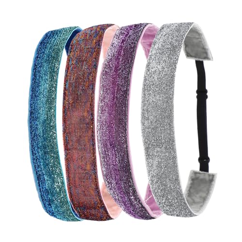 LOORGVEL 4 Stück Teiliges Sport Stirnband mit Elastischem Atmungsaktivem und Dekorativen Pailletten Rutschfestes Haarband für Laufen Yoga und und Langlebig für Mädchen von LOORGVEL