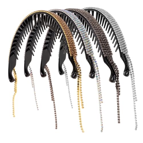 LOORGVEL 4 Stück Teiliges Strass Haarklammer Dutt und Pferdeschwanz Glitzernde Haarspangen mit Quasten in Silber Champagner und Regenbogen Leichter Haarhalter für Damen Geeignet für von LOORGVEL
