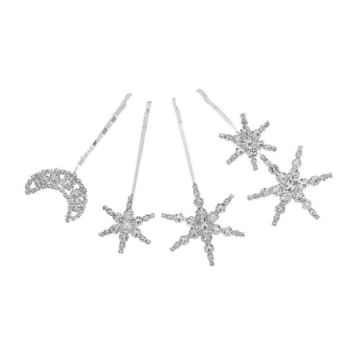 LOORGVEL 4 Stück Teiliges Strass Haarspangen Silber Funkelnde Haarclips mit Mond Stern Design Eleganter Haarschmuck für Damen für Braut Party und Alltag Langlebig und Korrosionsbeständig von LOORGVEL
