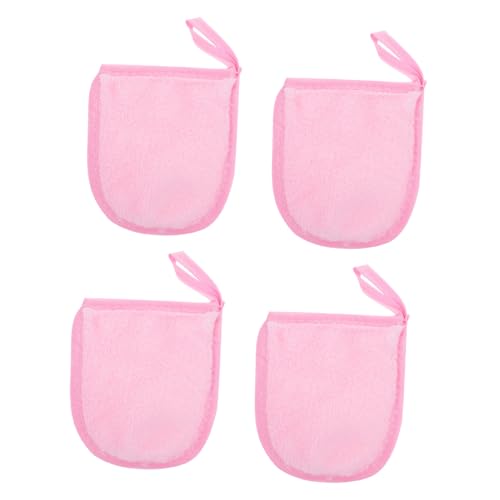 LOORGVEL 4 Stück Teiliges Weiche Make Up Entferner Reinigungshandschuhe für Gesicht und Empfindliche Haut Wiederverwendbar Sanftes Puder Praktische Reinigungspuffs in Rosa für Tägliche von LOORGVEL