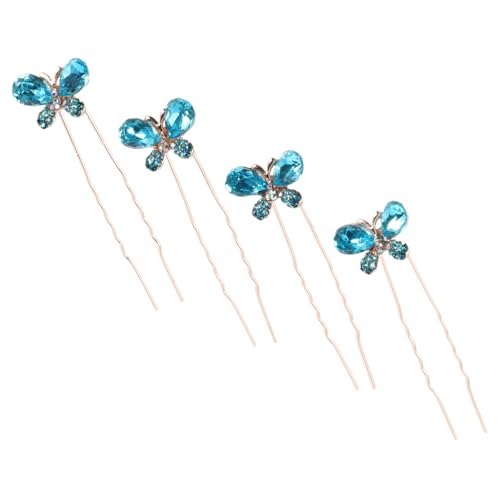 LOORGVEL 4 Stück U Förmige Haarnadeln mit Schmetterlings Teiliges Glitzernde Haarspangen für Mädchen Stabile Hochzeits und Party Haarforken Eleganter Haarschmuck für Besondere Anlässe von LOORGVEL