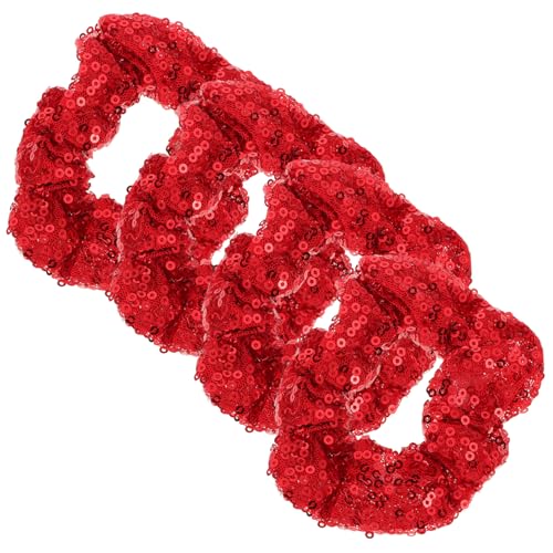 LOORGVEL 4 Stück Weihnachtliche Haargummis mit Pailletten Teiliges Elastische Haarbänder in Klassischem Rot Schonend Flexibel für Mädchen Festliche Frisuren Wie Pferdeschwanz Dutt Halboffen von LOORGVEL