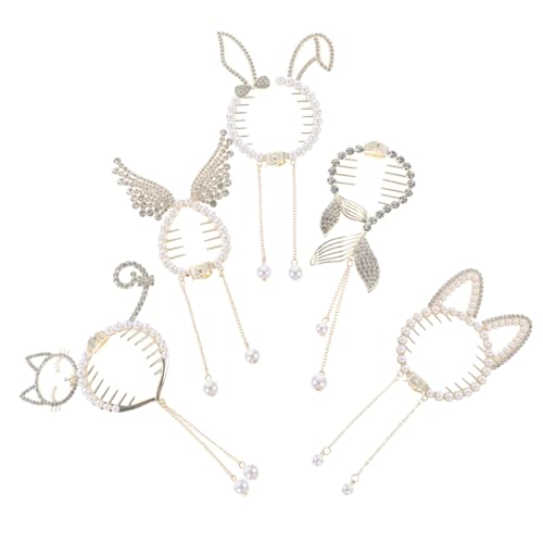 LOORGVEL 5 Stück Teiliges Einzigartige Damen Haarspangen mit Perlen und Strass Rutschfeste Haarklammern für Pferdeschwanz und Dutt Modischer Haarschmuck für Alltag und von LOORGVEL