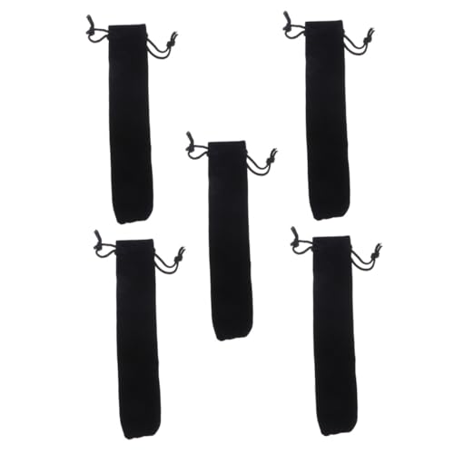 LOORGVEL 5 Stück Teiliges Schwarze Samt Stifttasche mit Kordelzug Leichtes Langlebiges Federmäppchen aus Hochwertigem Lint Material Praktischer Stiftebeutel für Schule Büro und Studium von LOORGVEL