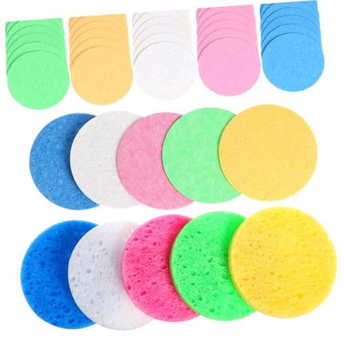 LOORGVEL 50 Stück Wiederverwendbare Runde Gesichtsschwämme aus Komprimiertem Material Sanfter Make up Entferner und Gesichtsreiniger Geeignet für Hauttypen Umweltfreundlich und Praktisch von LOORGVEL