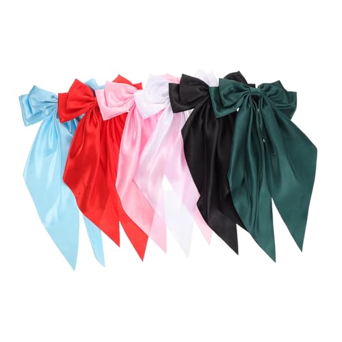 LOORGVEL 6 Stück Große Schleife Haarspangen Bunte Haarklammern für Damen Mädchen Haarschleifen mit Langem Band Vielseitig für Pferdeschwanz Hochsteckfrisuren und Festliche Anlässe von LOORGVEL