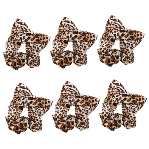 LOORGVEL 6 Stück Leopardenmuster Haargummis mit Tierohren Elastische Haarschleifen für Damen Dehnbar Sanft zu Haaren zum Pferdeschwanz und Duttbinden Modisches Ponytail Halter von LOORGVEL