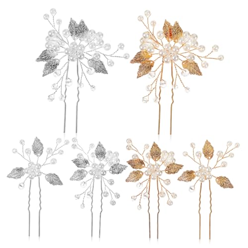 LOORGVEL 6 Stück Teiliges Haarnadel für Frauen Braut Haarnadeln mit Perlen und Strass Design Gold und Silber Eleganter Hochzeitsschmuck Vielseitig für Festliche Frisuren und Feiern von LOORGVEL