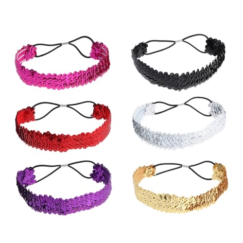 LOORGVEL 6 Stück Teiliges Pailletten Stirnband mit Elastischem Band Wendbar in Silber Gold Rosé und Glitzerndes Haarband für Damen und Mädchen für Party Alltag und Zufällige Farbe von LOORGVEL