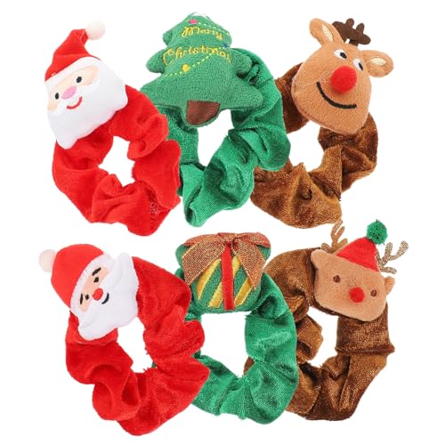 LOORGVEL 6 Stück Teiliges Weihnachtliche Haargummis mit Niedlichen Cartoon Motiven Elastische Haarschleifen für Damen und Festlicher Haarschmuck für Weihnachten Geburtstage und Partys von LOORGVEL