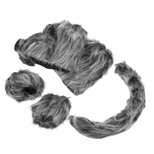 LOORGVEL 6 Stück Teiliges Wolfs Kostüm Set mit Geraden Plüsch Ohren Vielseitiges Halloween Cosplay Accessoire für Erwachsene und Tierische Haarreifen für Party und Themenveranstaltungen von LOORGVEL