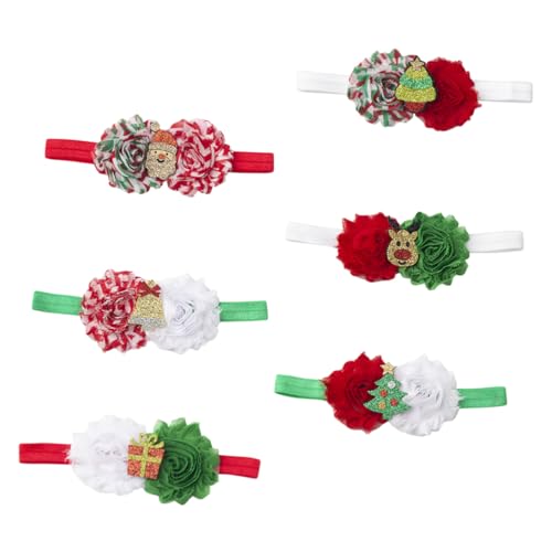 LOORGVEL 6stücke Elastische Weihnachts-haarreifen Für Junge Mädchen Bunte Floral-kopfbedeckungen Cartoon-stil Für Feiertagsfeiern Und Fotosessions von LOORGVEL