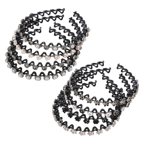 LOORGVEL 8 Stück Teiliges Damen Haarband aus Flexiblem Kunststoff Modische Wellenförmige Stirnbänder mit Perlen und Strass Leichtes Haarschmuck Alltag Hochzeit Party und Geschenk von LOORGVEL