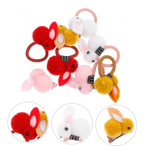 LOORGVEL 8 Stück Teiliges Hasenohren Haargummi für Mädchen Weiche Plüsch haarbänder und Clips Elastisch Schonend Vielseitig für Ponytail Blumenmädchen Kindertag und Alltag Geeignet von LOORGVEL