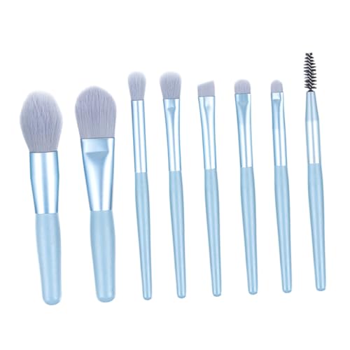 LOORGVEL 8 Stück Teiliges Make Up Pinselset mit Glänzend Lackiertem Holzgriff Weiche Dichte Borsten Leichtblau für Damen Tragbar Feine Anwendung Geeignet für Tägliches und Professionelles von LOORGVEL